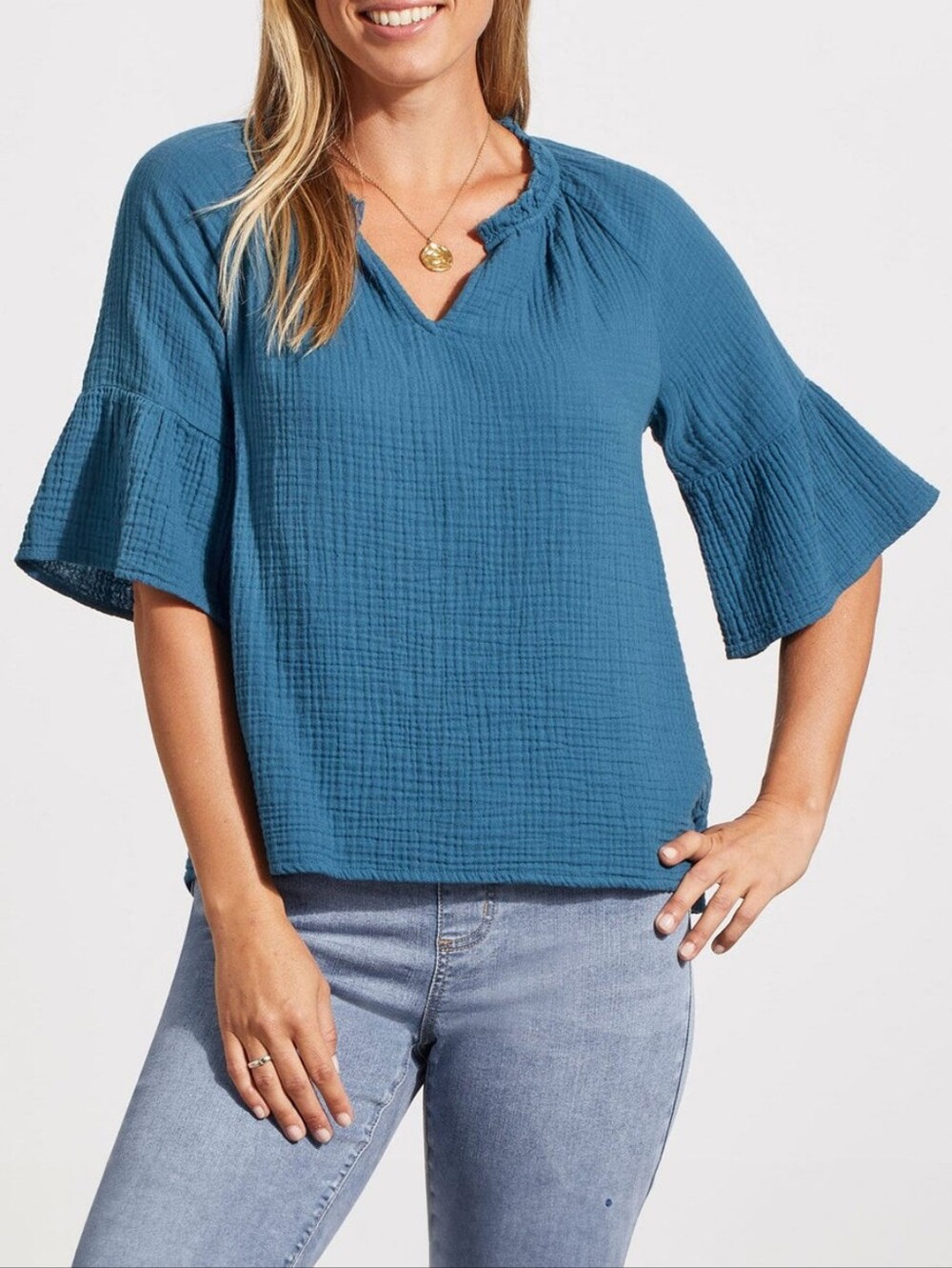 TRIBAL Raglan Gauze Blouse in Oceanside
